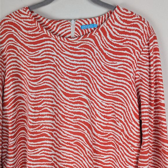 J. McLaughlin Sophia Orange White Catalina Cloth Sheath Dress‎ in Radio Waves L - Picture 2 of 7